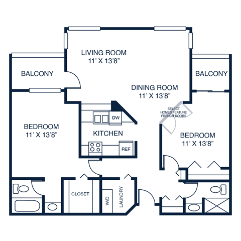 a floor plan of a bedroom apartment with a living room and a dining room